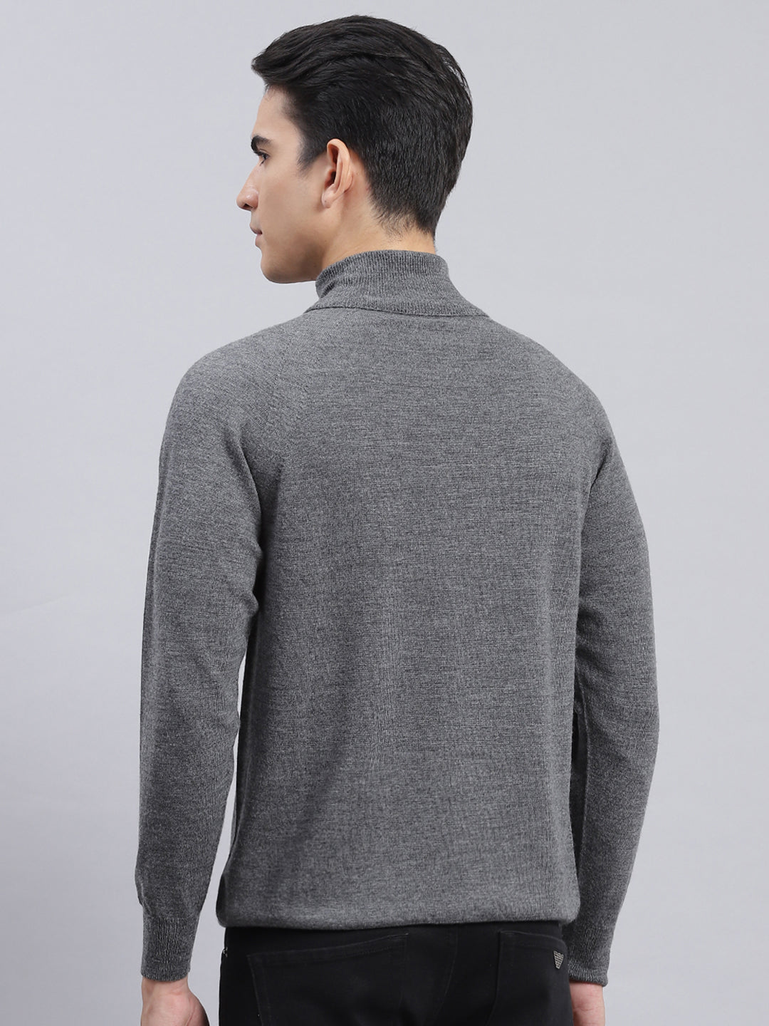 Men Grey Solid Pure wool Pullover