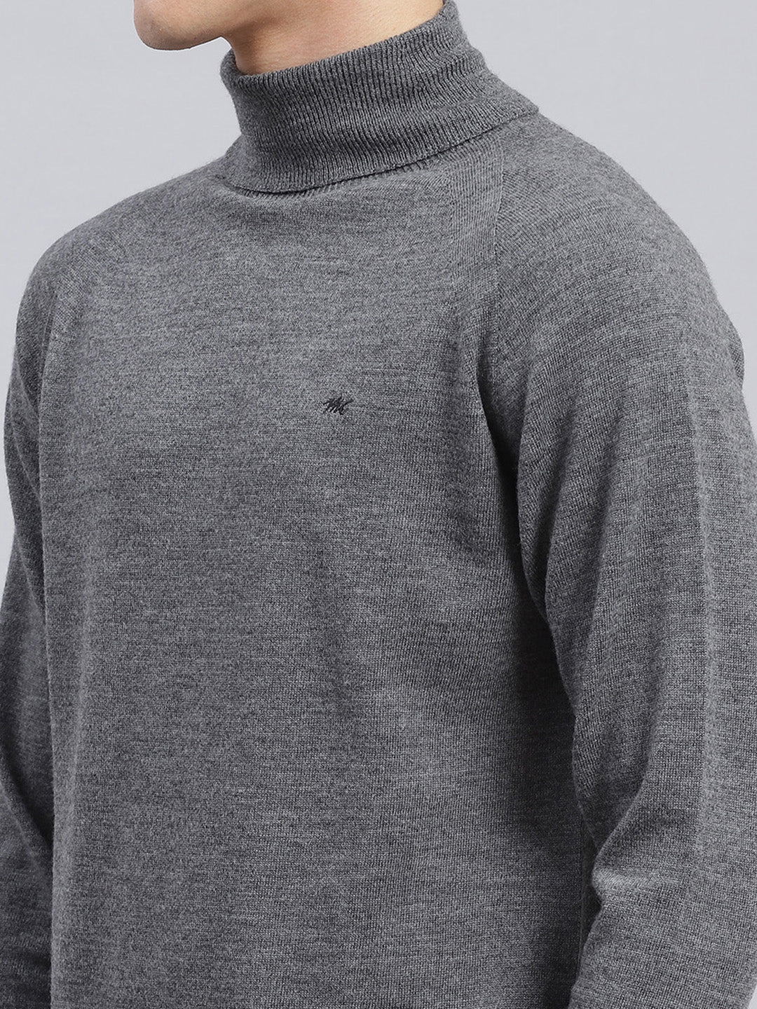 Men Grey Solid Pure wool Pullover