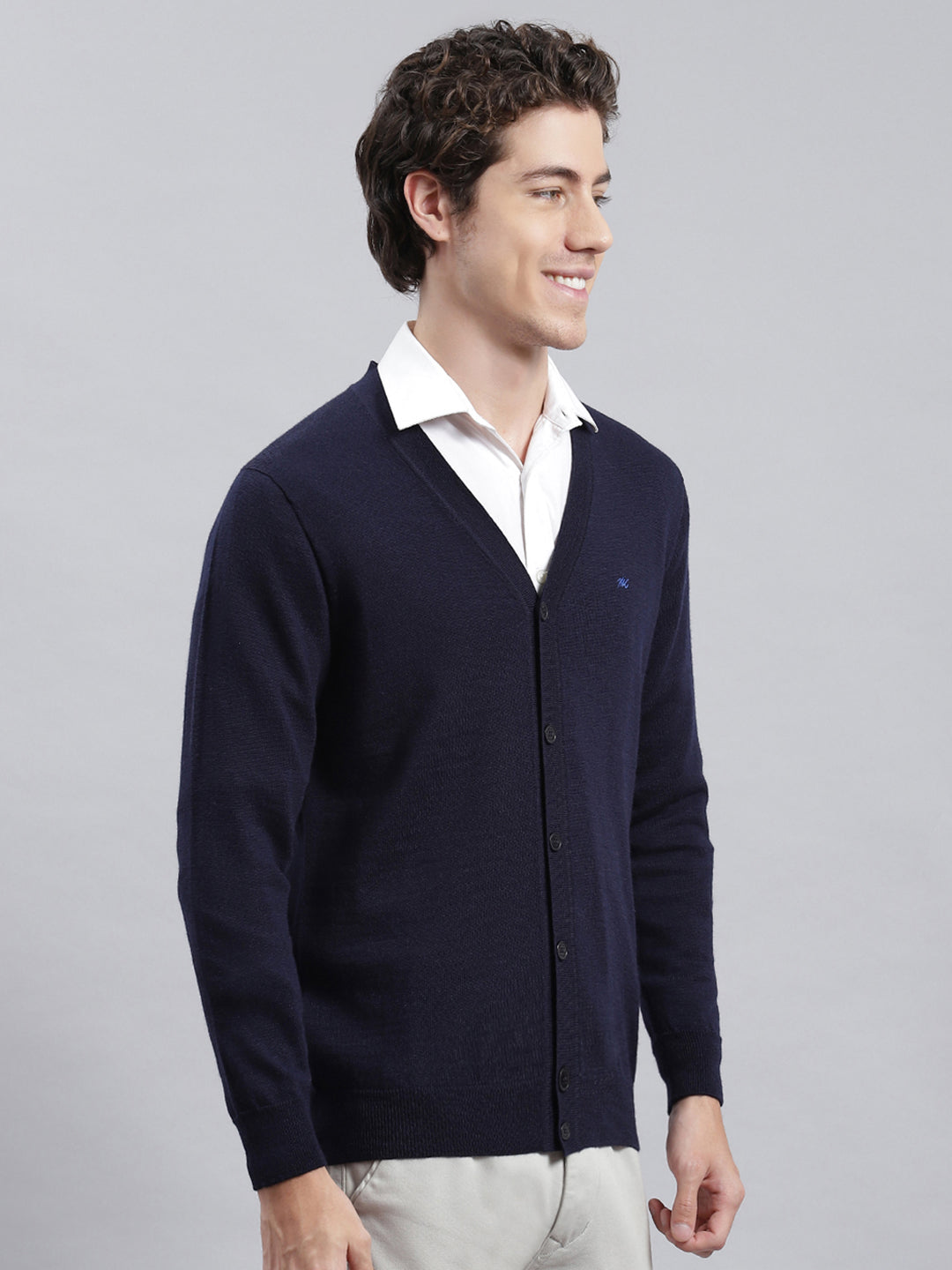 Men Navy Blue Solid Cardigan