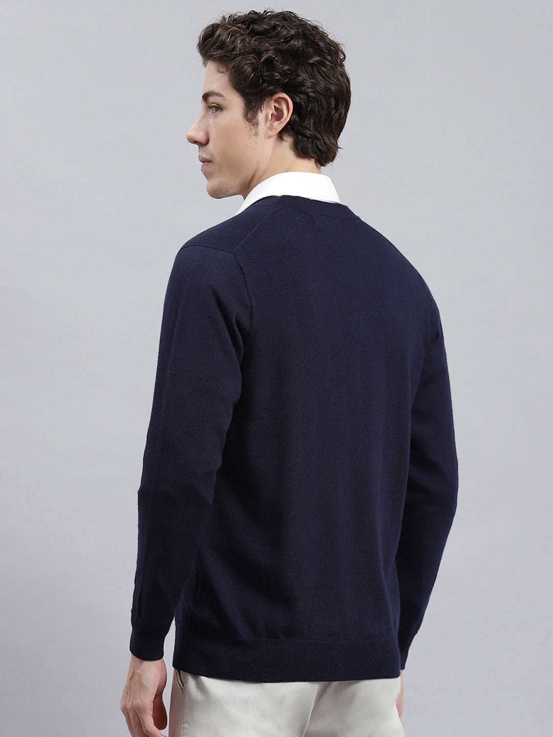 Men Navy Blue Solid Cardigan