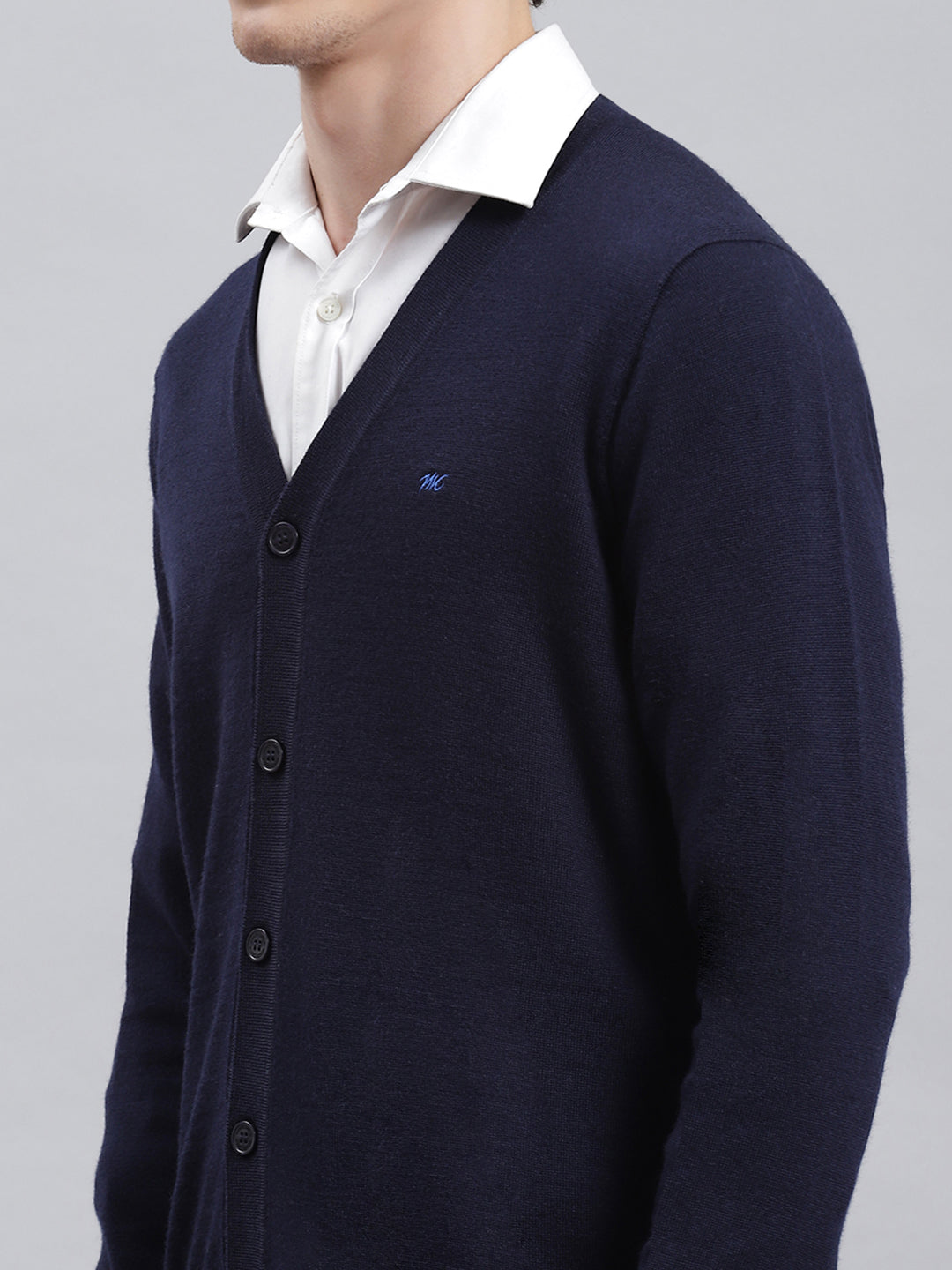 Men Navy Blue Solid Cardigan