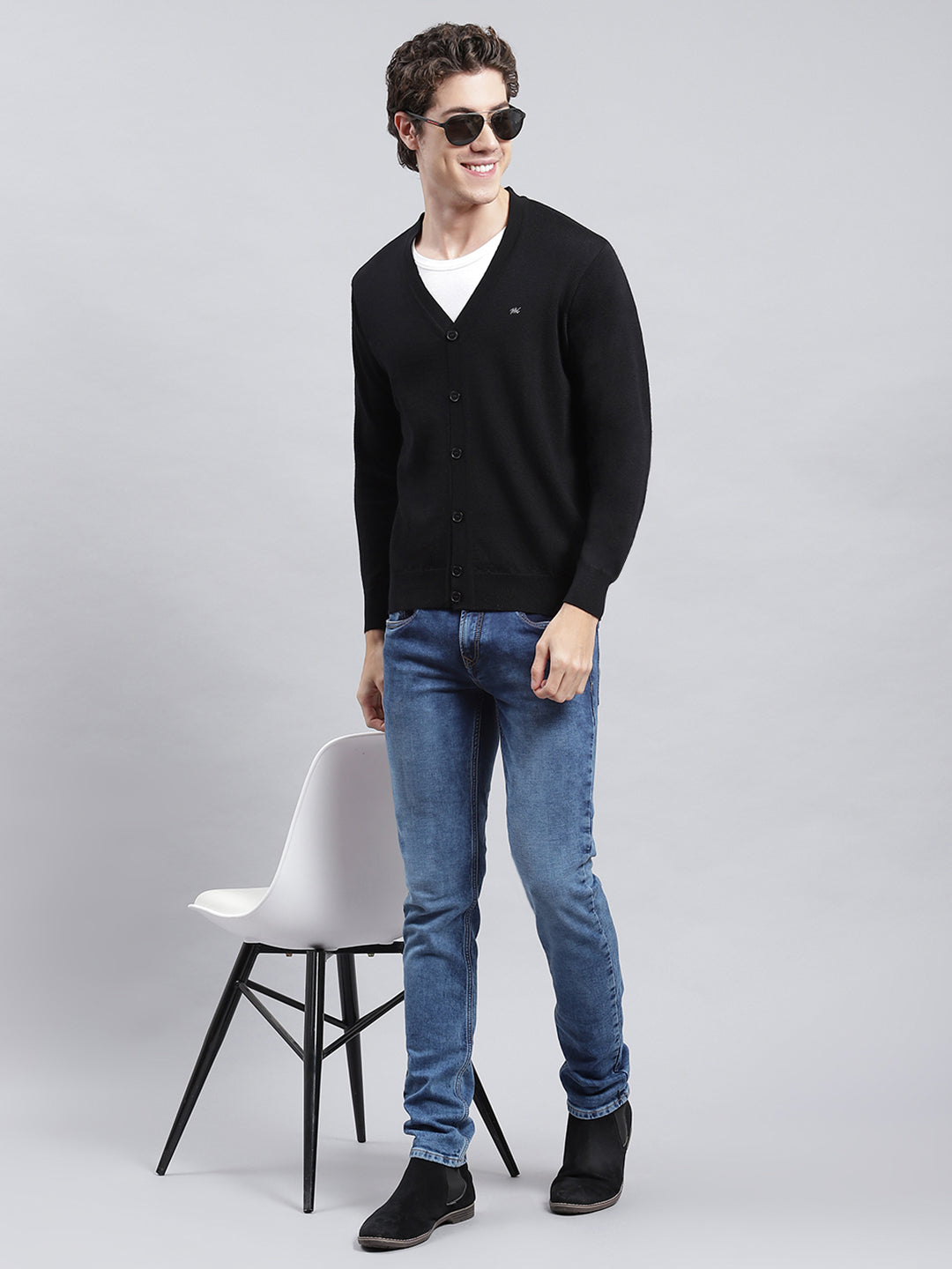 Men Black Solid Cardigan - Main Image