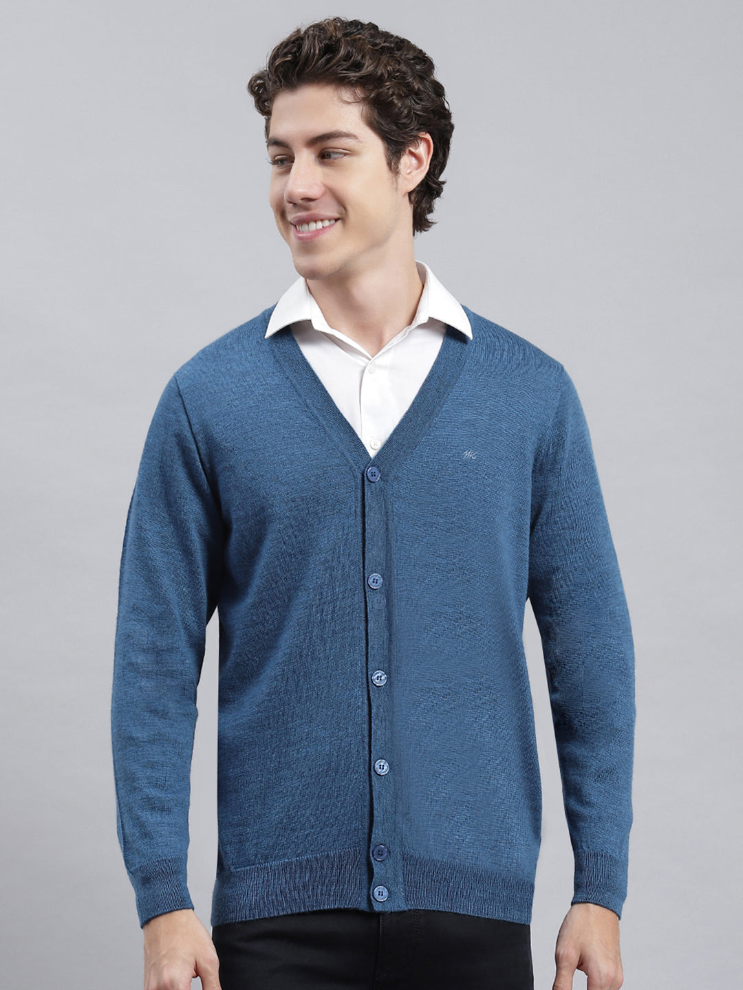 Men Blue Solid Cardigan
