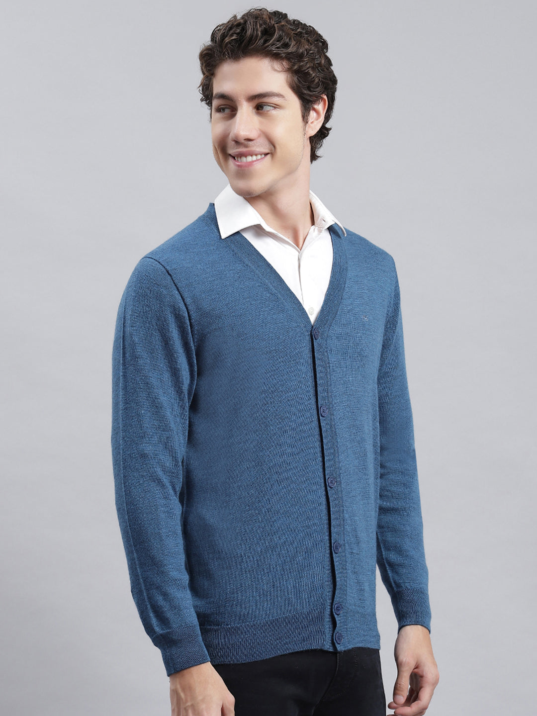 Men Blue Solid Cardigan