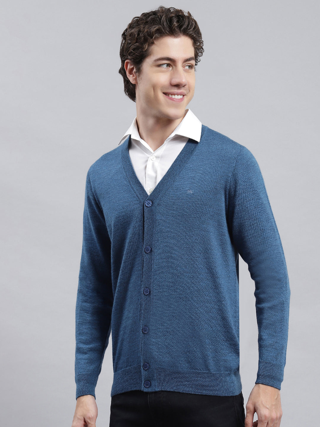 Men Blue Solid Cardigan