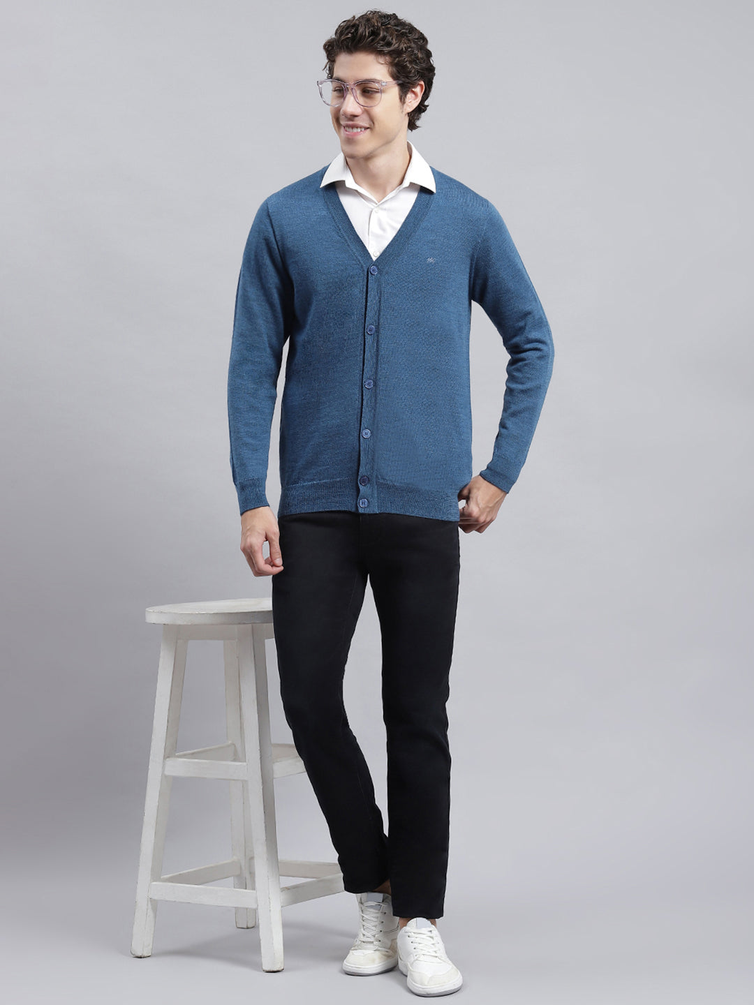 Men Blue Solid Cardigan