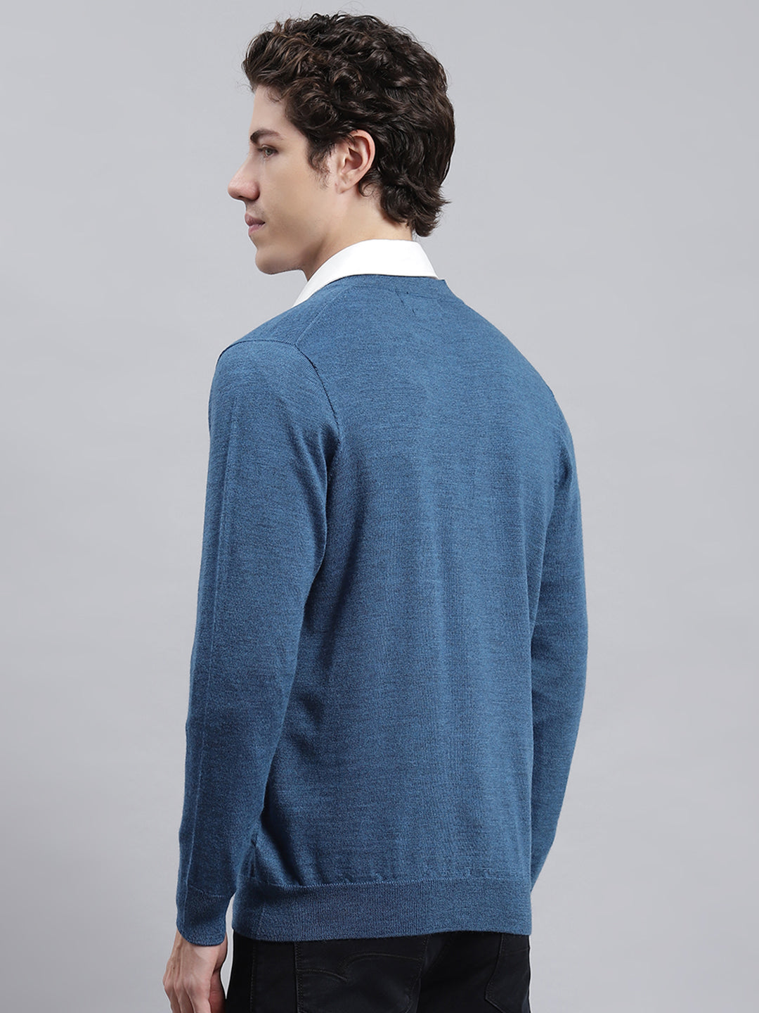 Men Blue Solid Cardigan