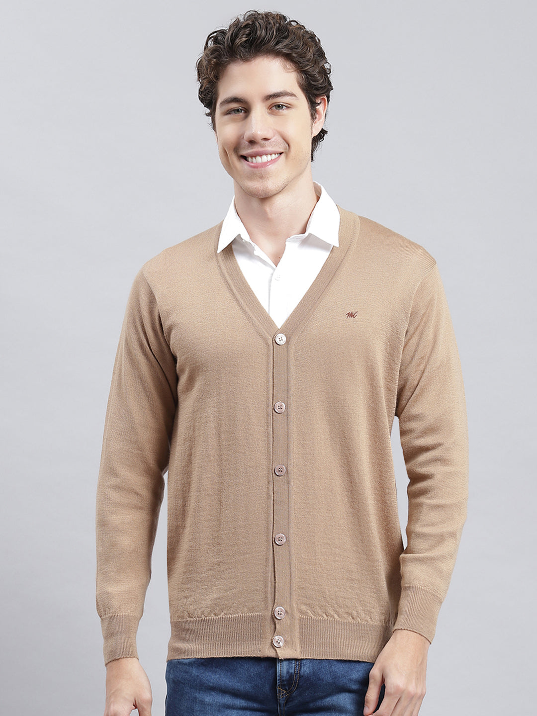 Men Brown Solid Cardigan