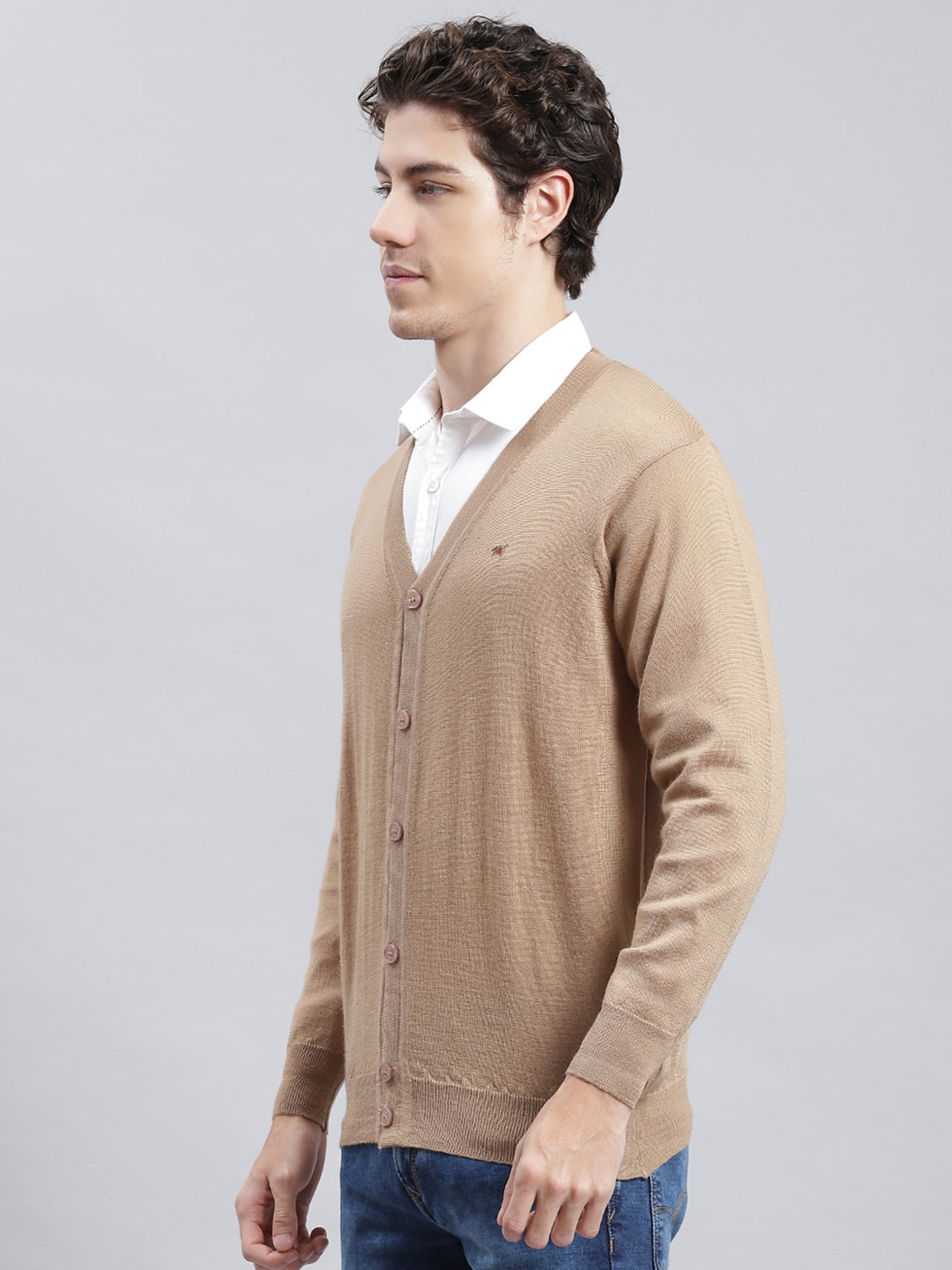 Men Brown Solid Cardigan