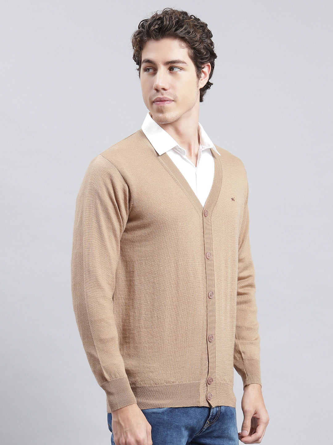Men Brown Solid Cardigan