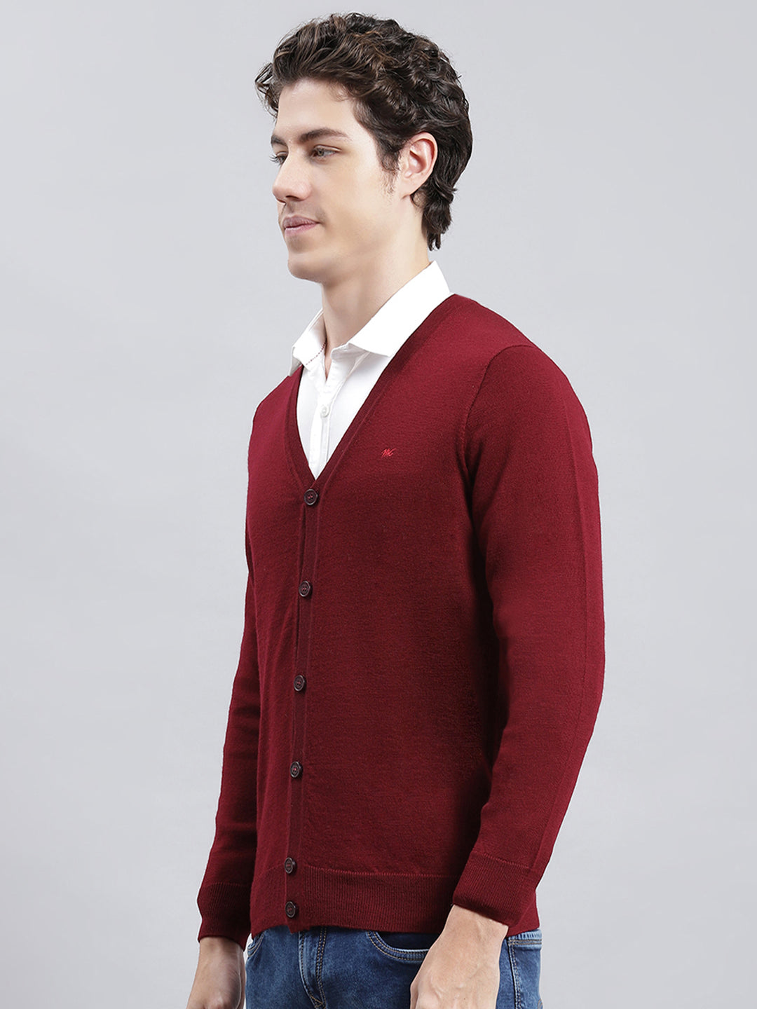 Men Maroon Solid Cardigan