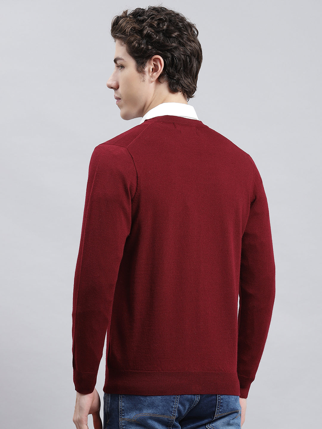 Men Maroon Solid Cardigan