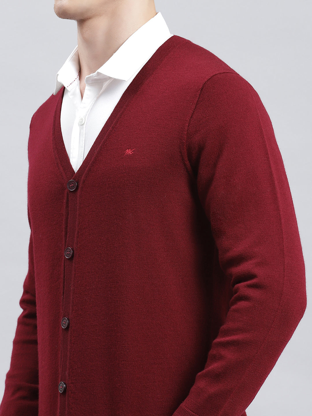 Men Maroon Solid Cardigan