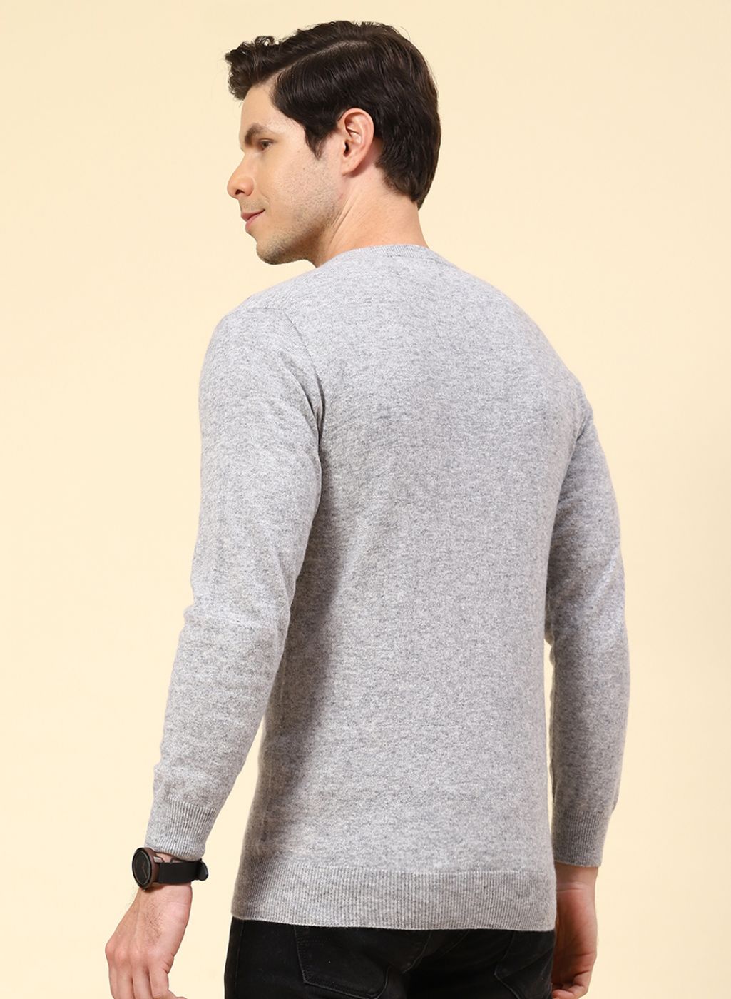 Men Grey Solid Lamb wool Pullover