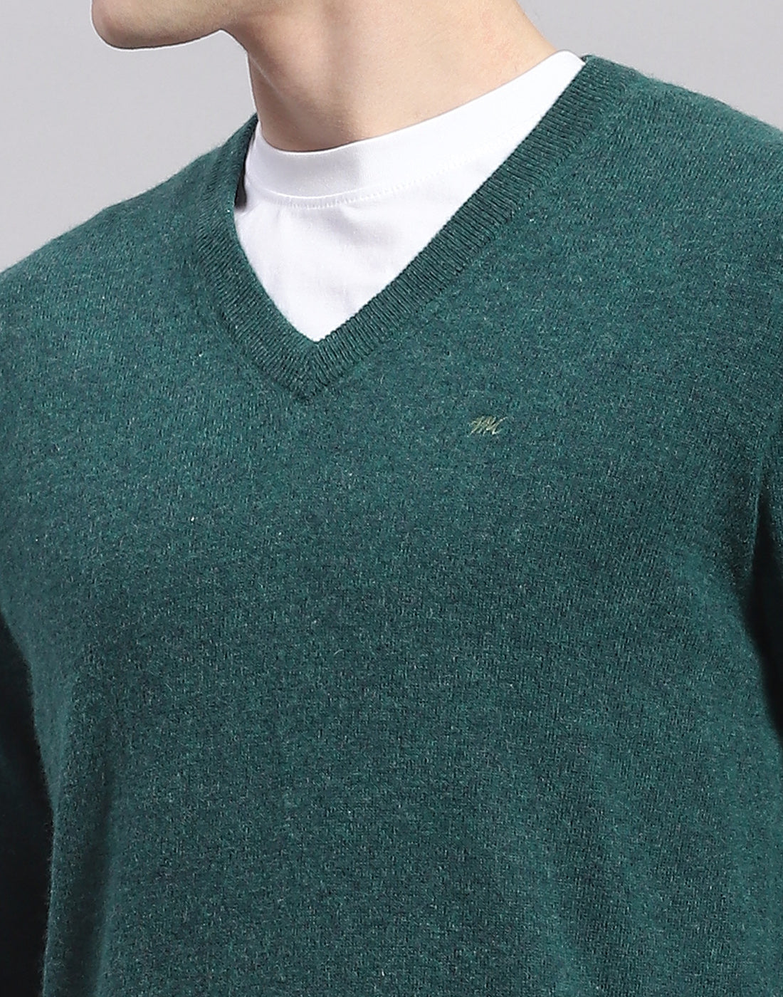 Men Teal Blue Solid V Neck Full Sleeve Pullover