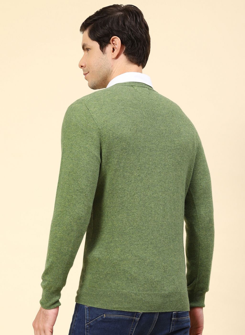 Men Green Solid Lamb wool Pullover