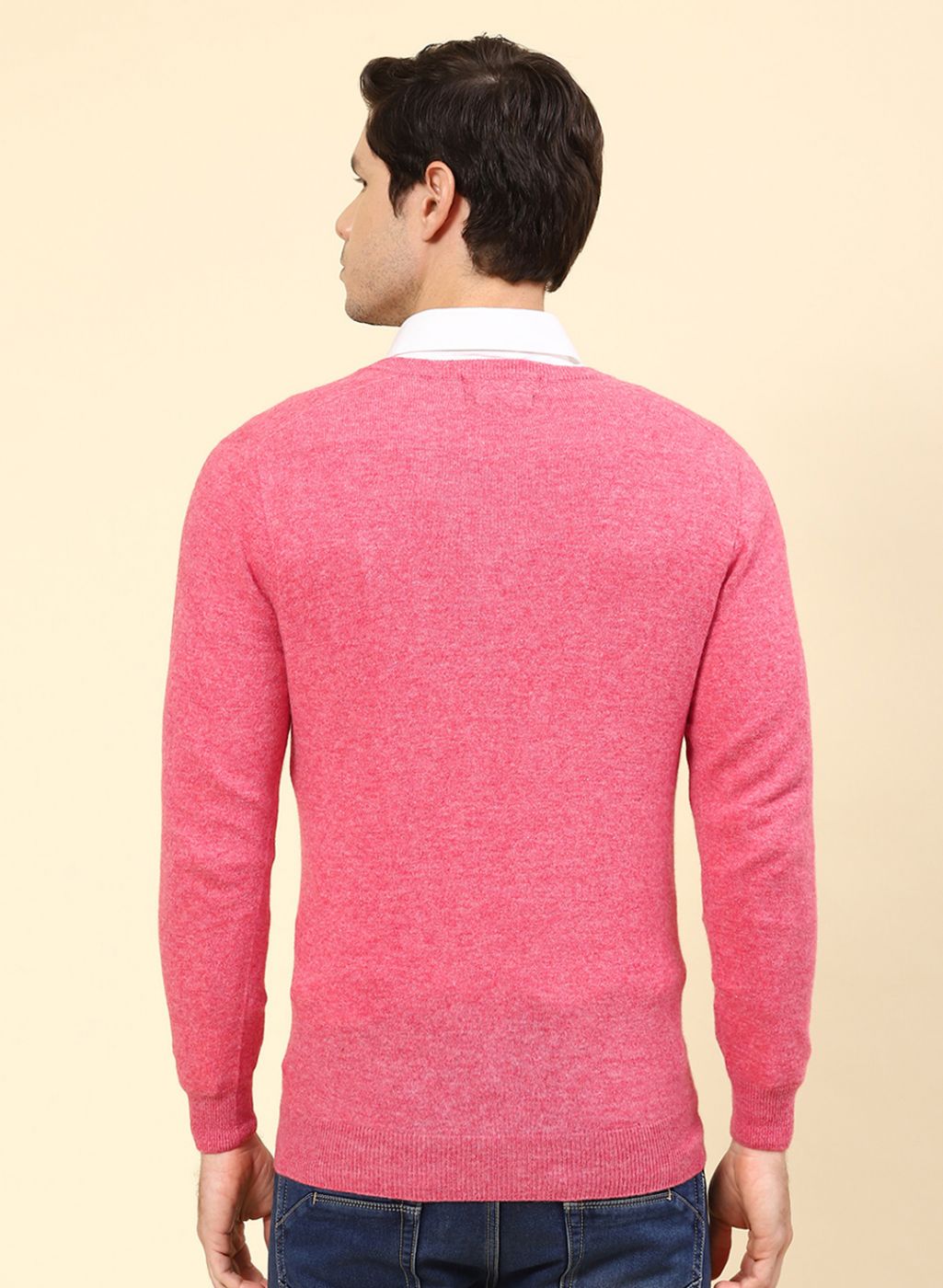 Men Pink Solid Lamb wool Pullover