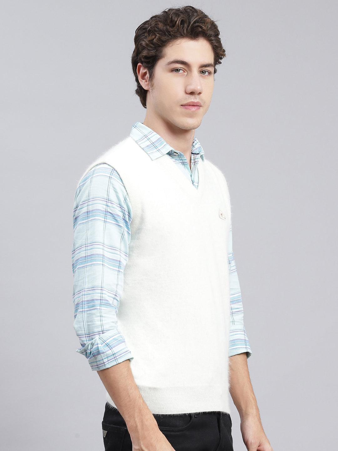 Men Off White Solid Angoora Sweater