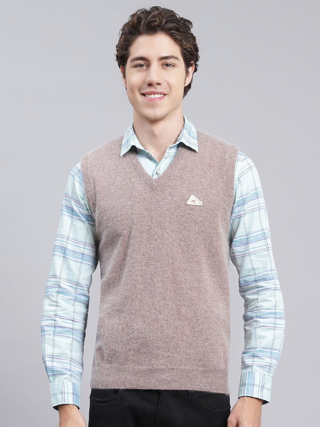 Men Beige Solid Angoora Sweater