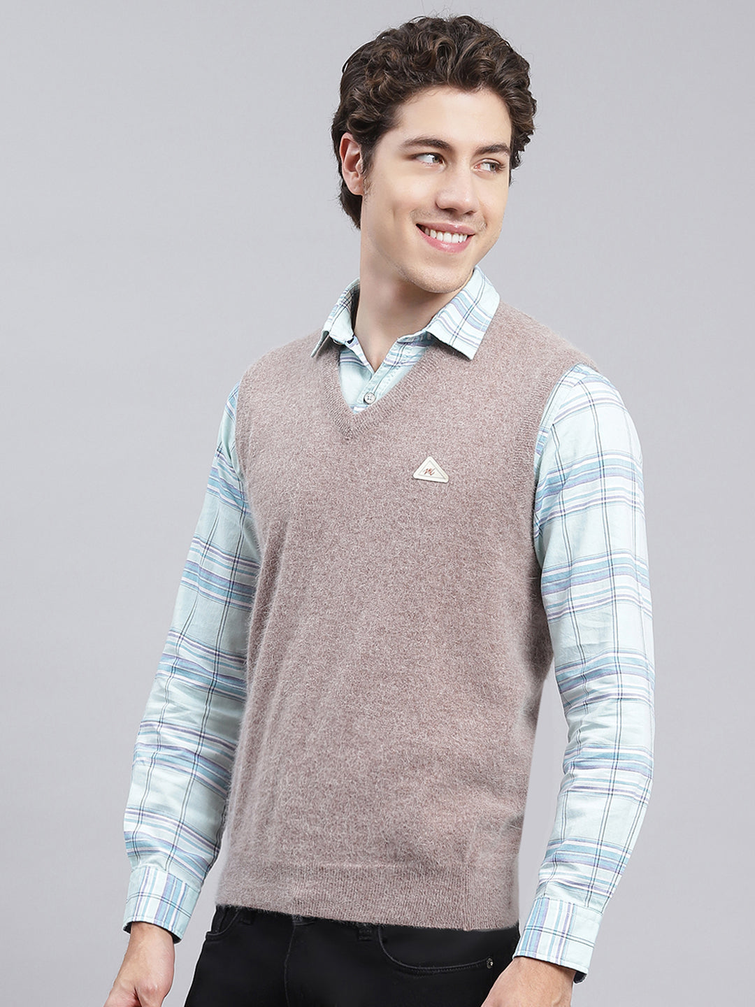 Men Beige Solid Angoora Sweater