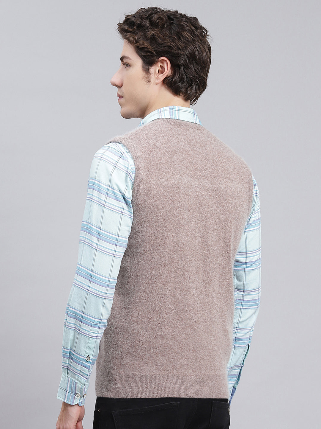 Men Beige Solid Angoora Sweater