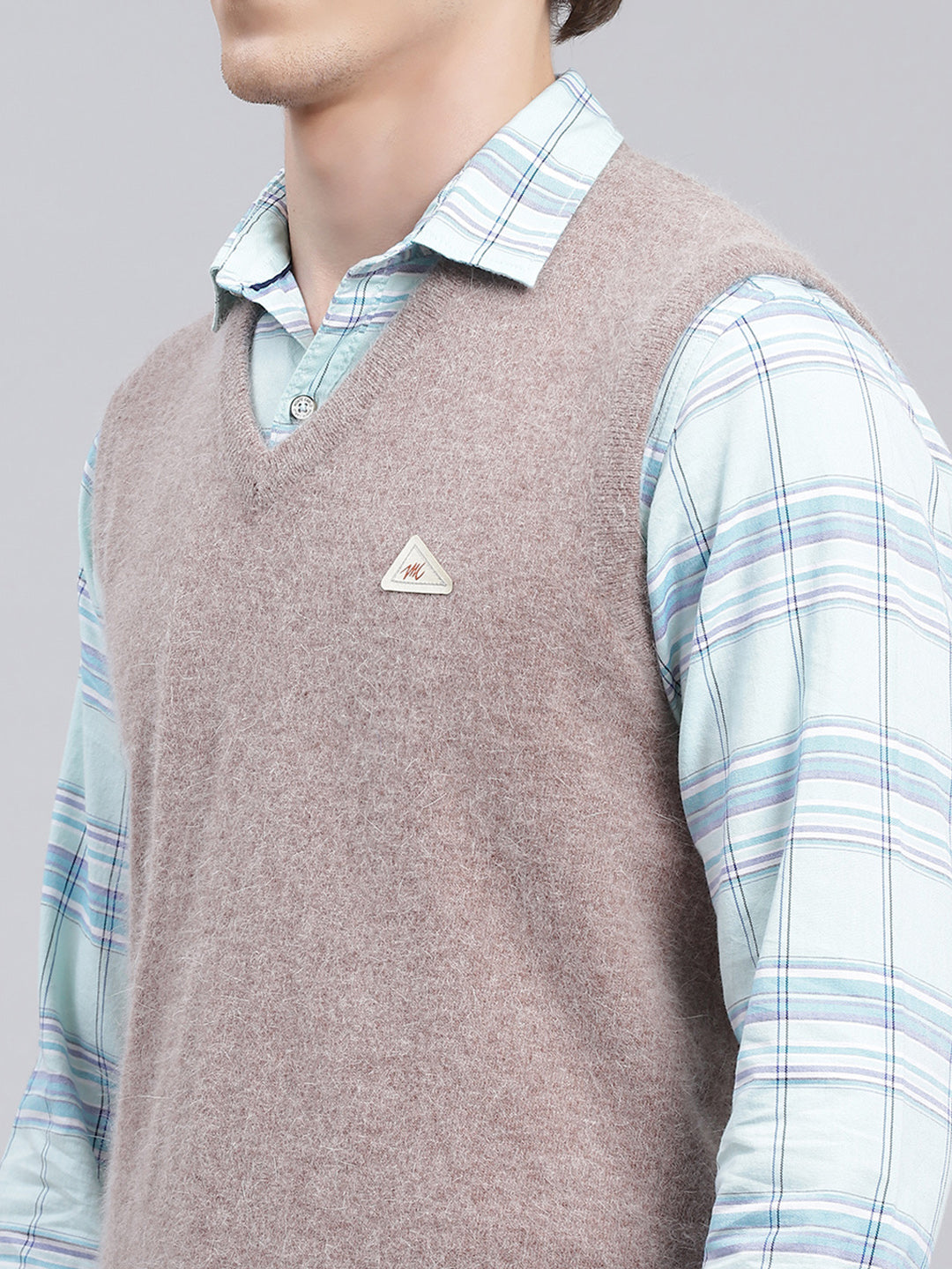 Men Beige Solid Angoora Sweater