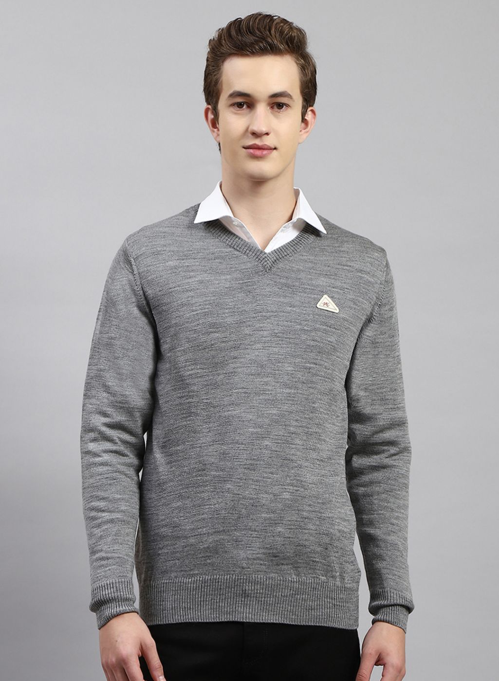 Men Grey Solid Wool blend Pullover