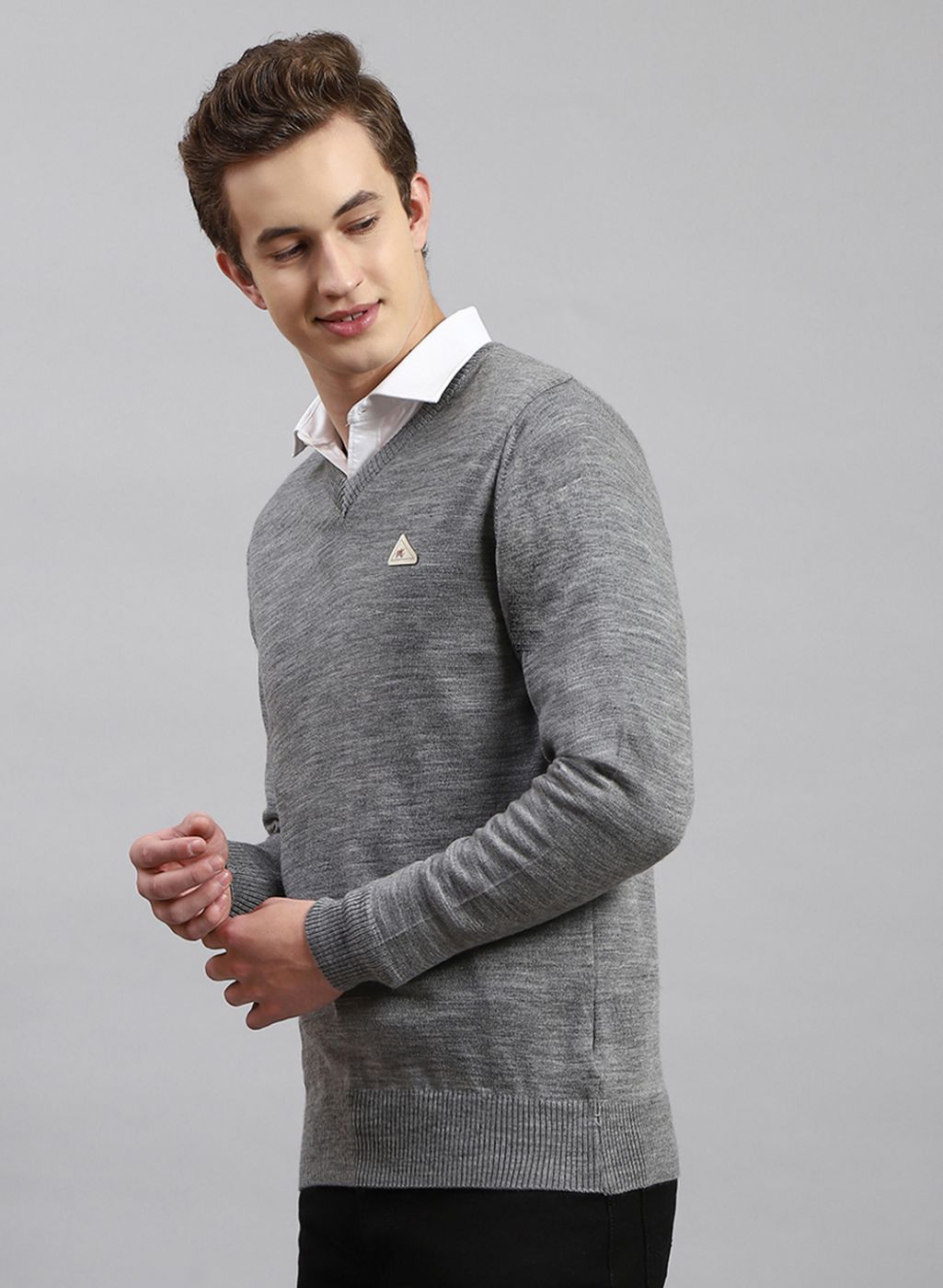 Men Grey Solid Wool blend Pullover