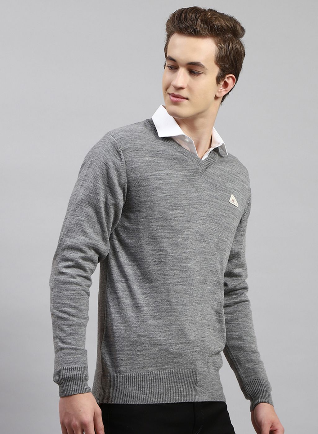 Men Grey Solid Wool blend Pullover