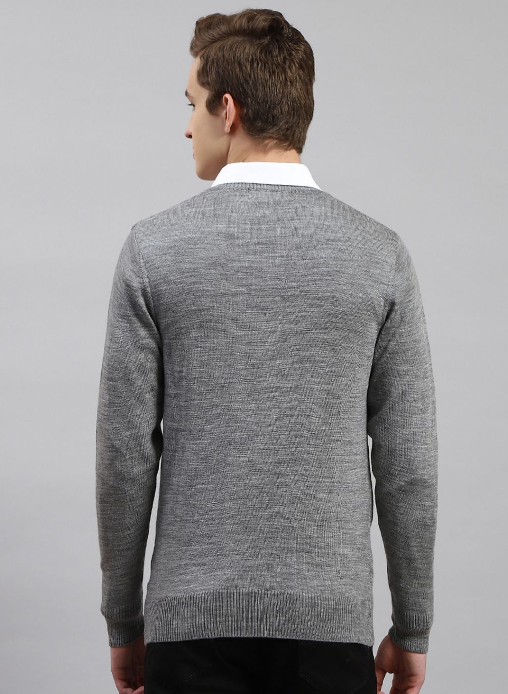 Men Grey Solid Wool blend Pullover