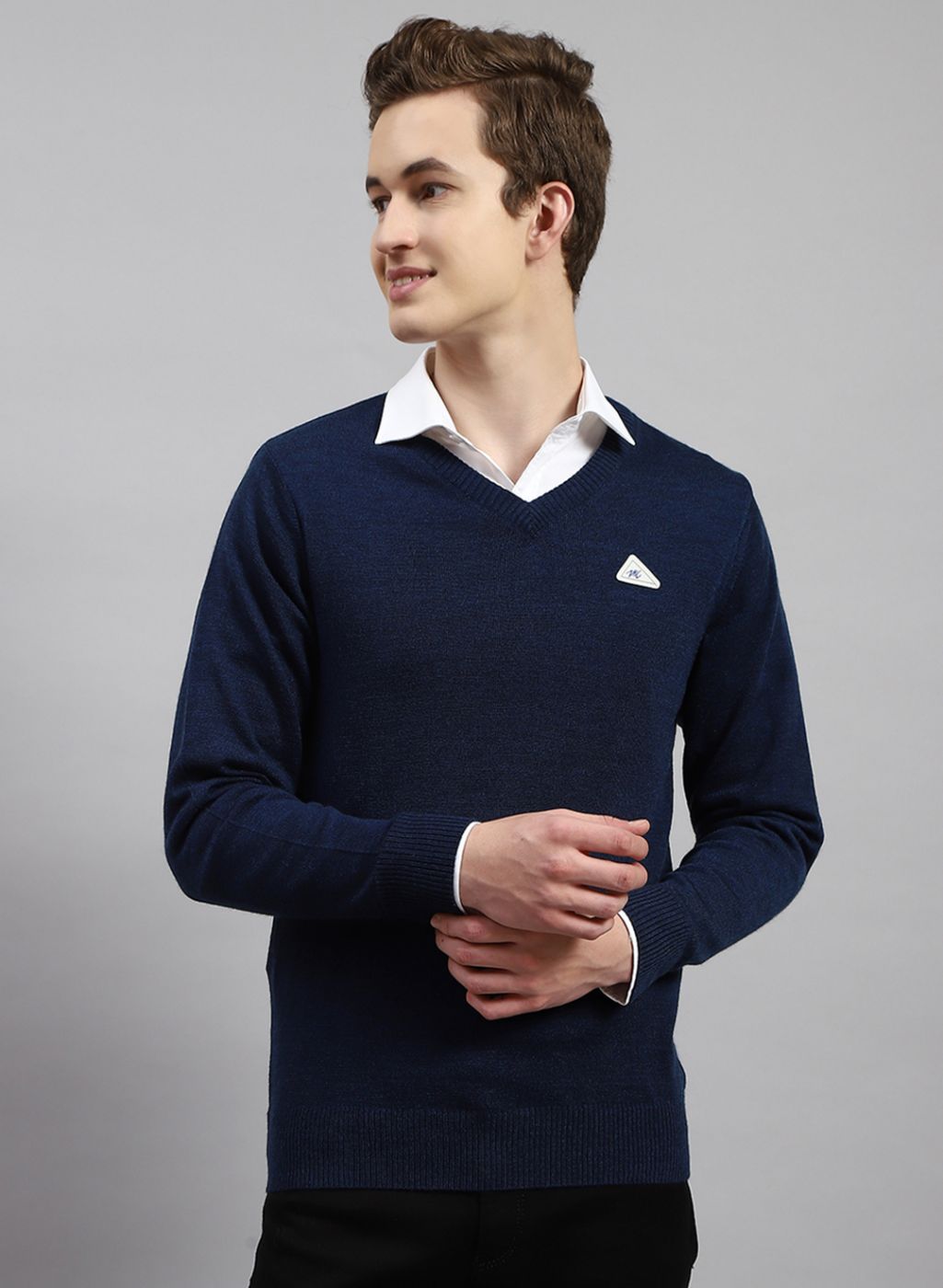 Men NAvy Blue Solid Wool blend Pullover