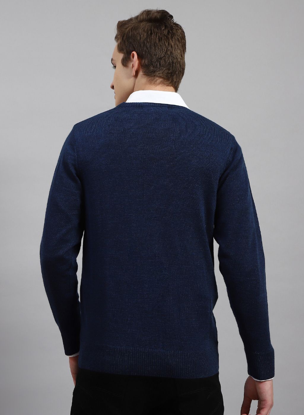 Men NAvy Blue Solid Wool blend Pullover