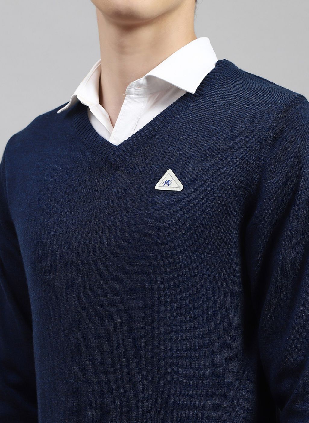 Men NAvy Blue Solid Wool blend Pullover