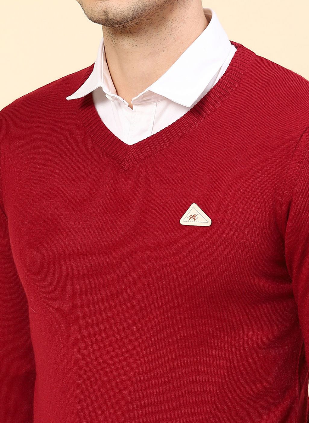 Men Red Solid Wool blend Pullover