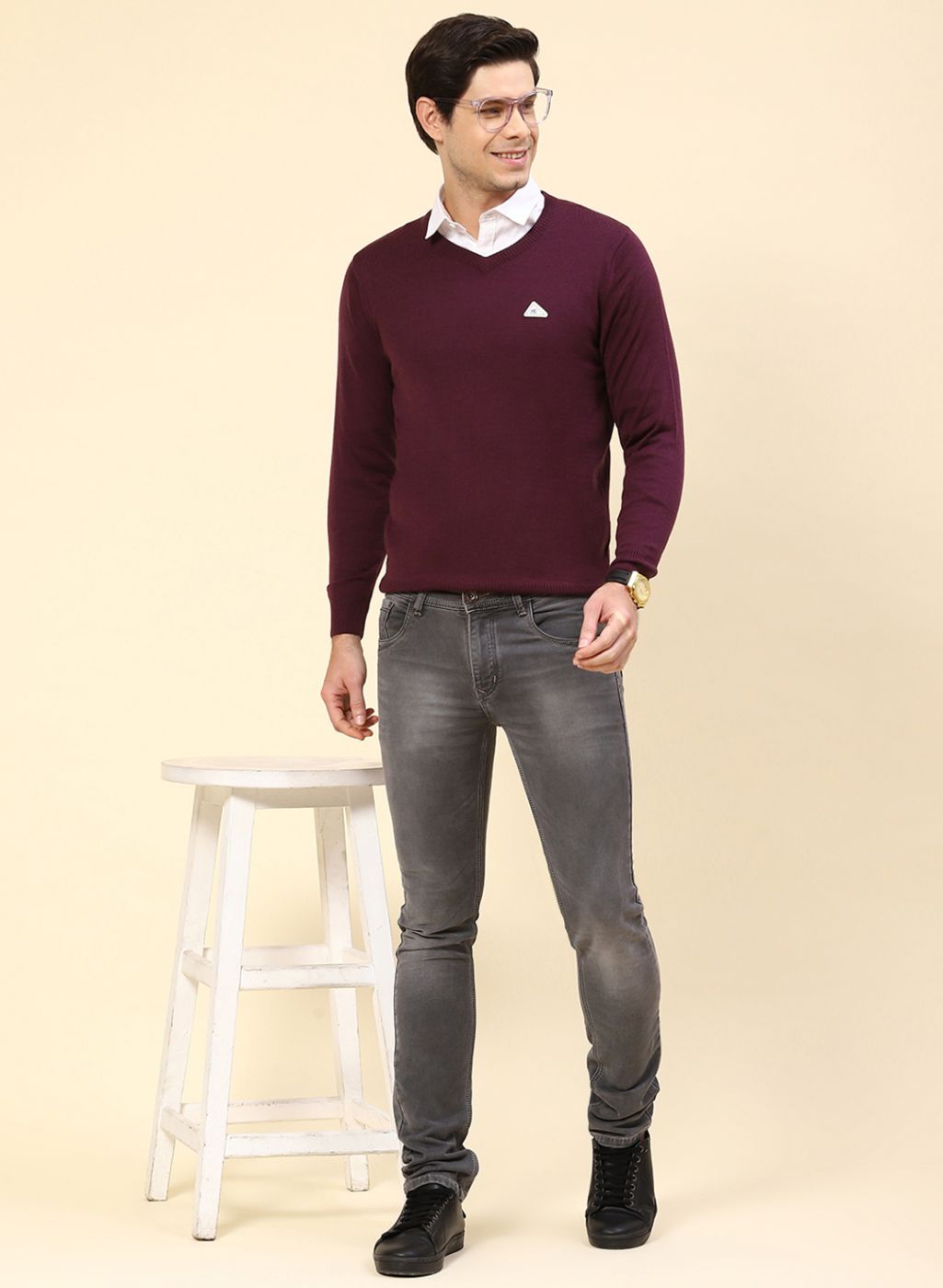 Men Purple Solid Wool blend Pullover