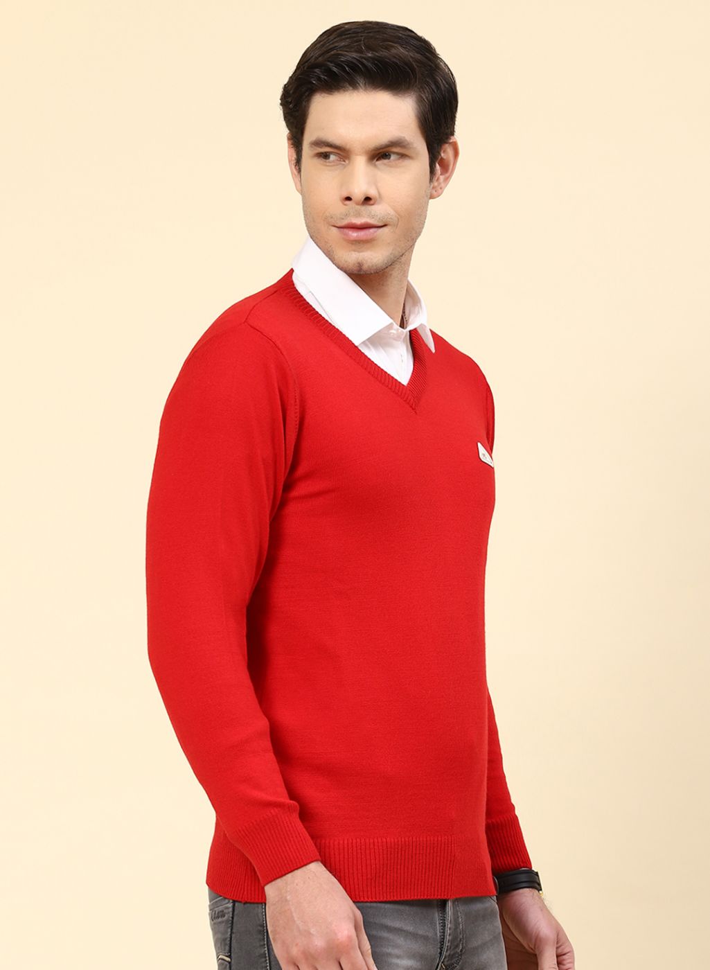 Men Red Solid Wool blend Pullover