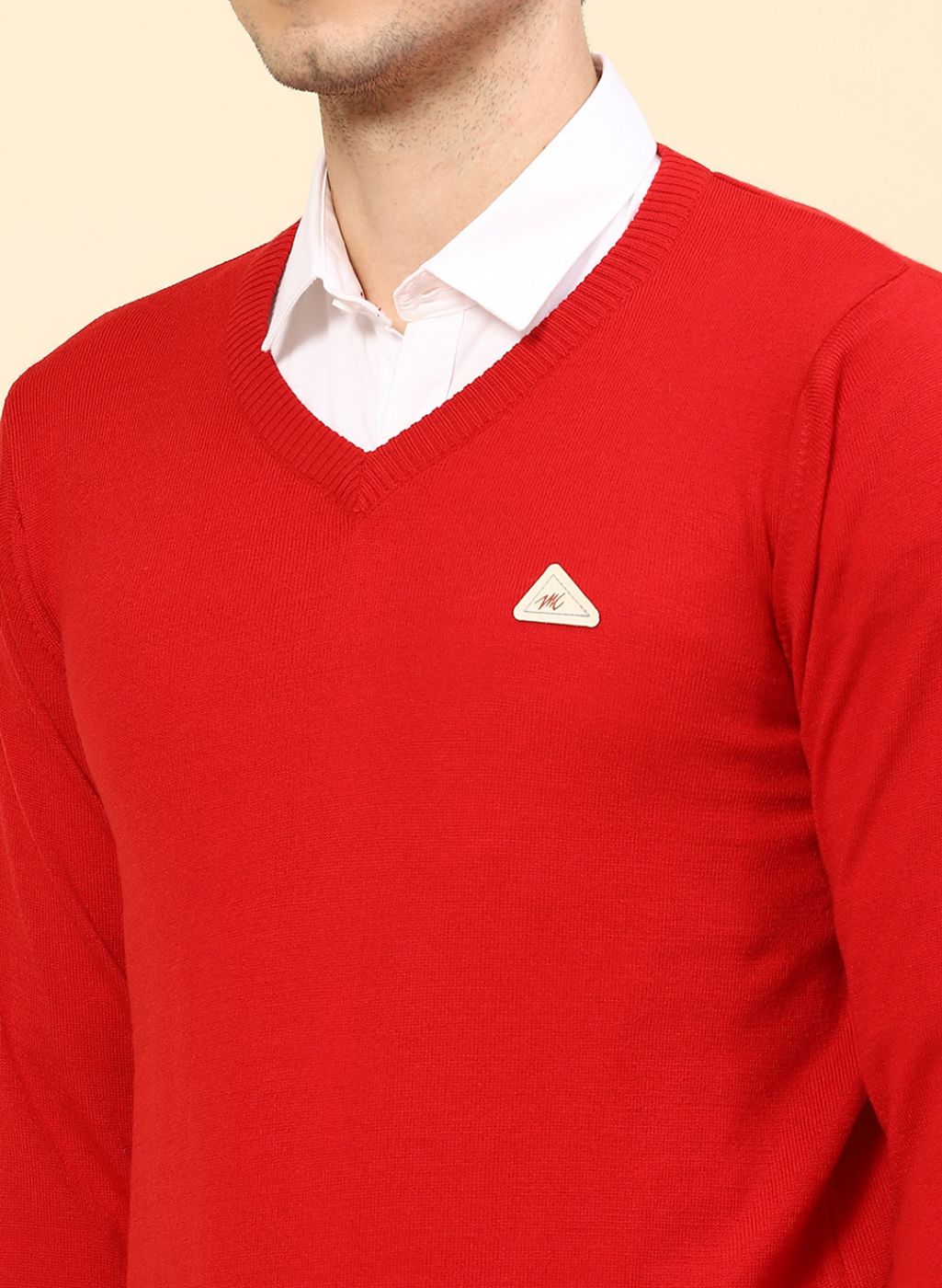 Men Red Solid Wool blend Pullover