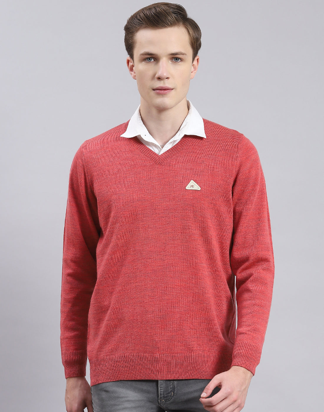 Buy Men Red Solid V Neck Full Sleeve Sweater Online in India