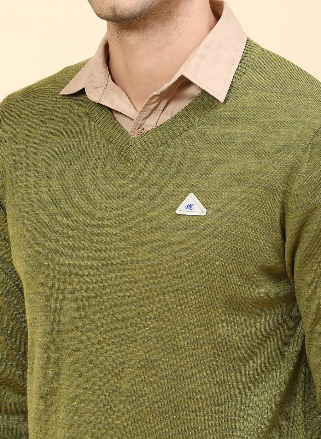 Men Olive Solid Wool blend Pullover