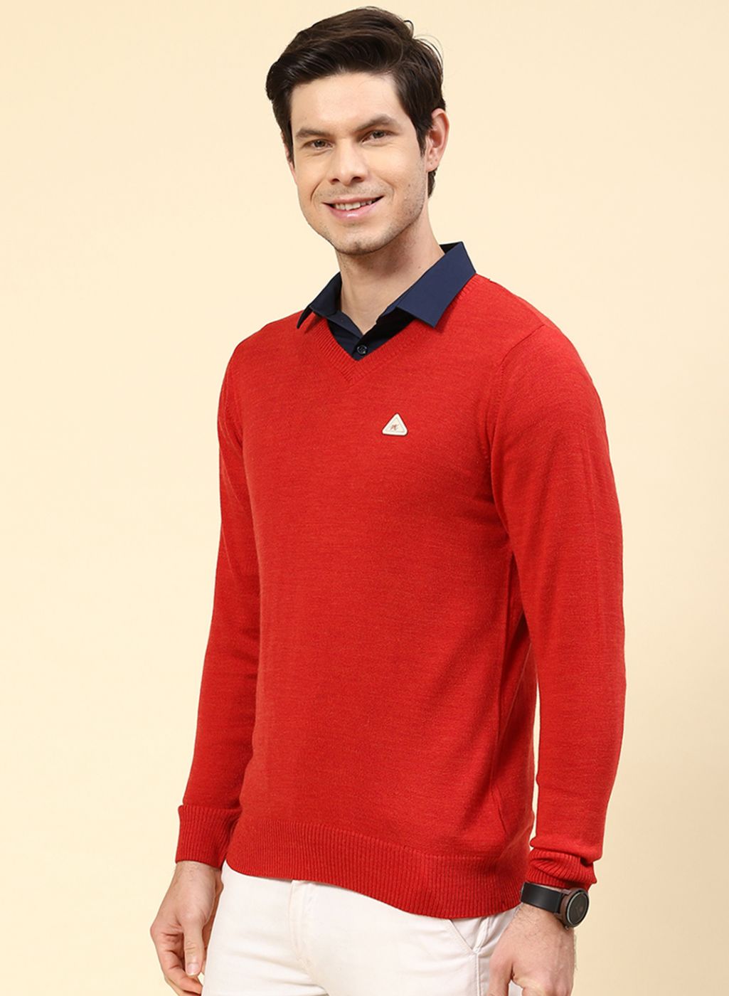 Men Red Solid Wool blend Pullover