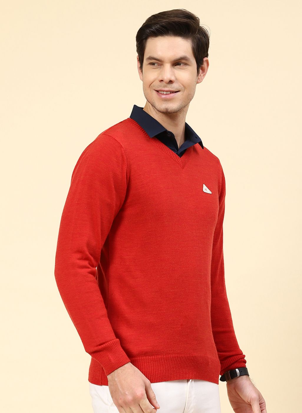 Men Red Solid Wool blend Pullover