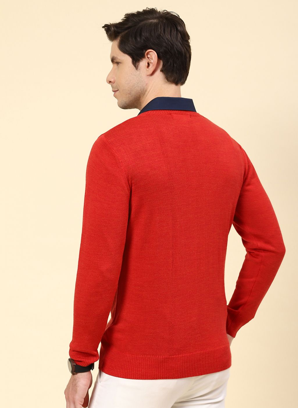 Men Red Solid Wool blend Pullover