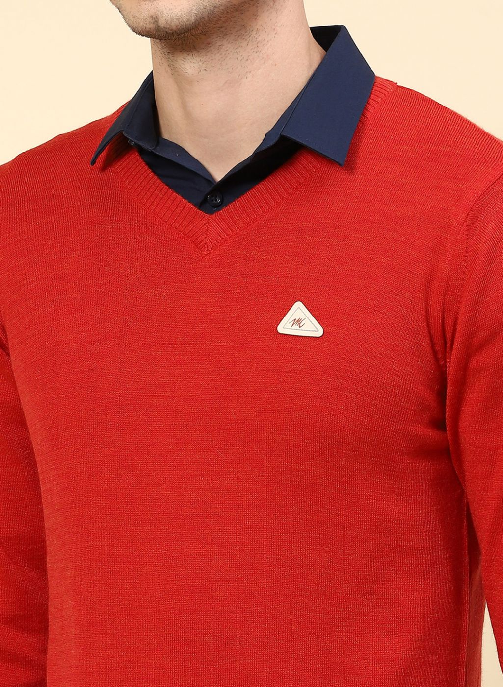 Men Red Solid Wool blend Pullover