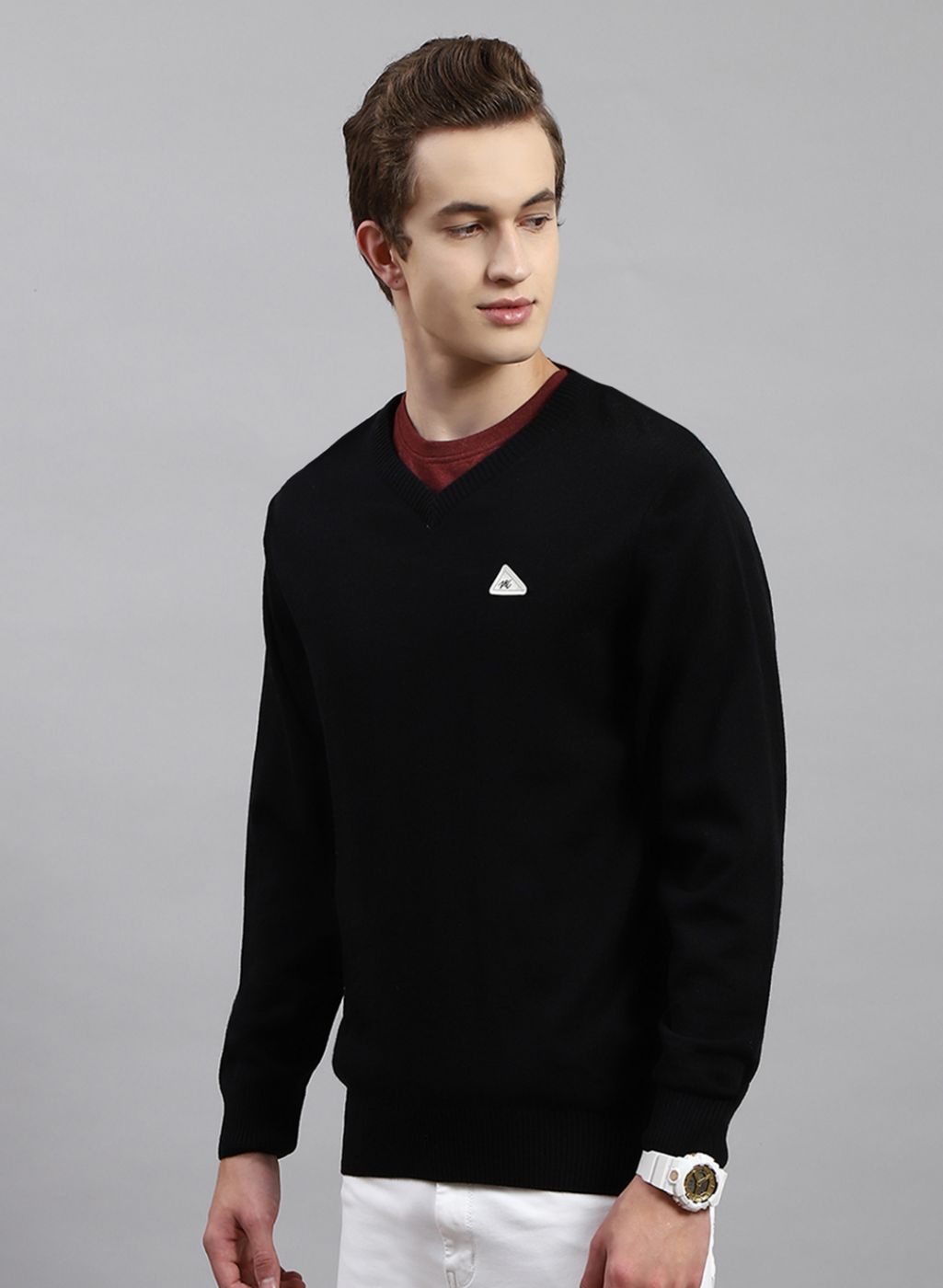 Men Black Solid Wool blend Pullover