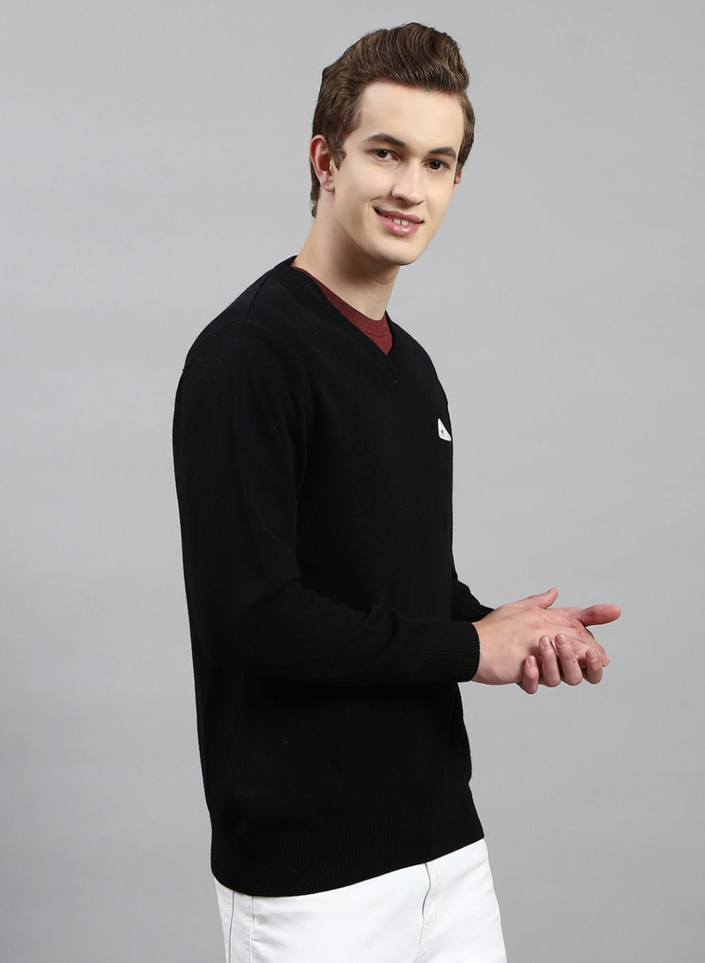 Men Black Solid Wool blend Pullover