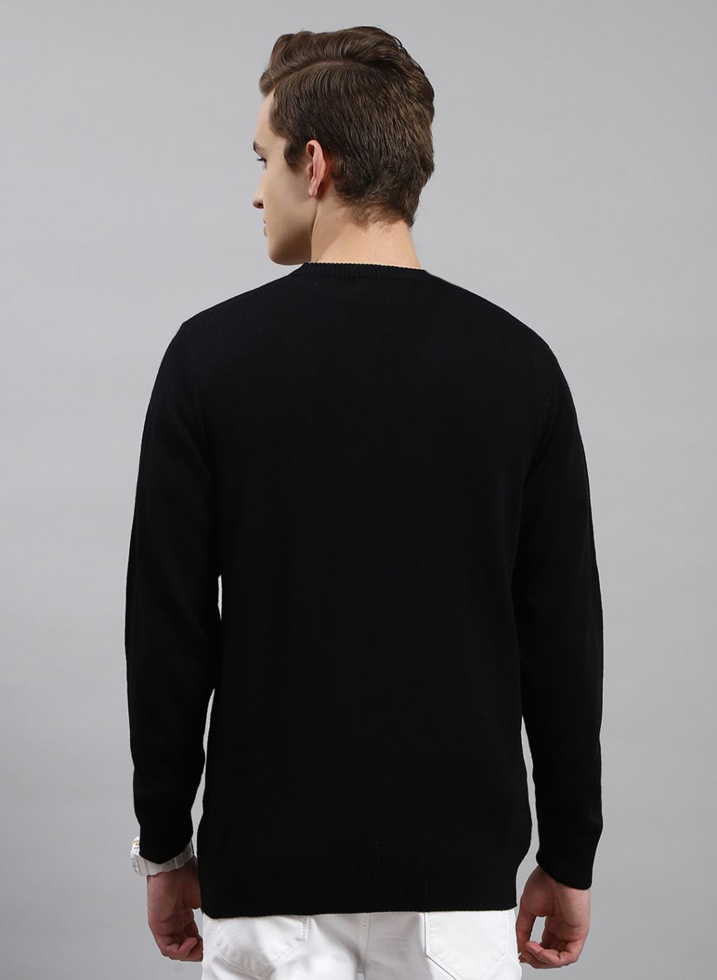 Men Black Solid Wool blend Pullover