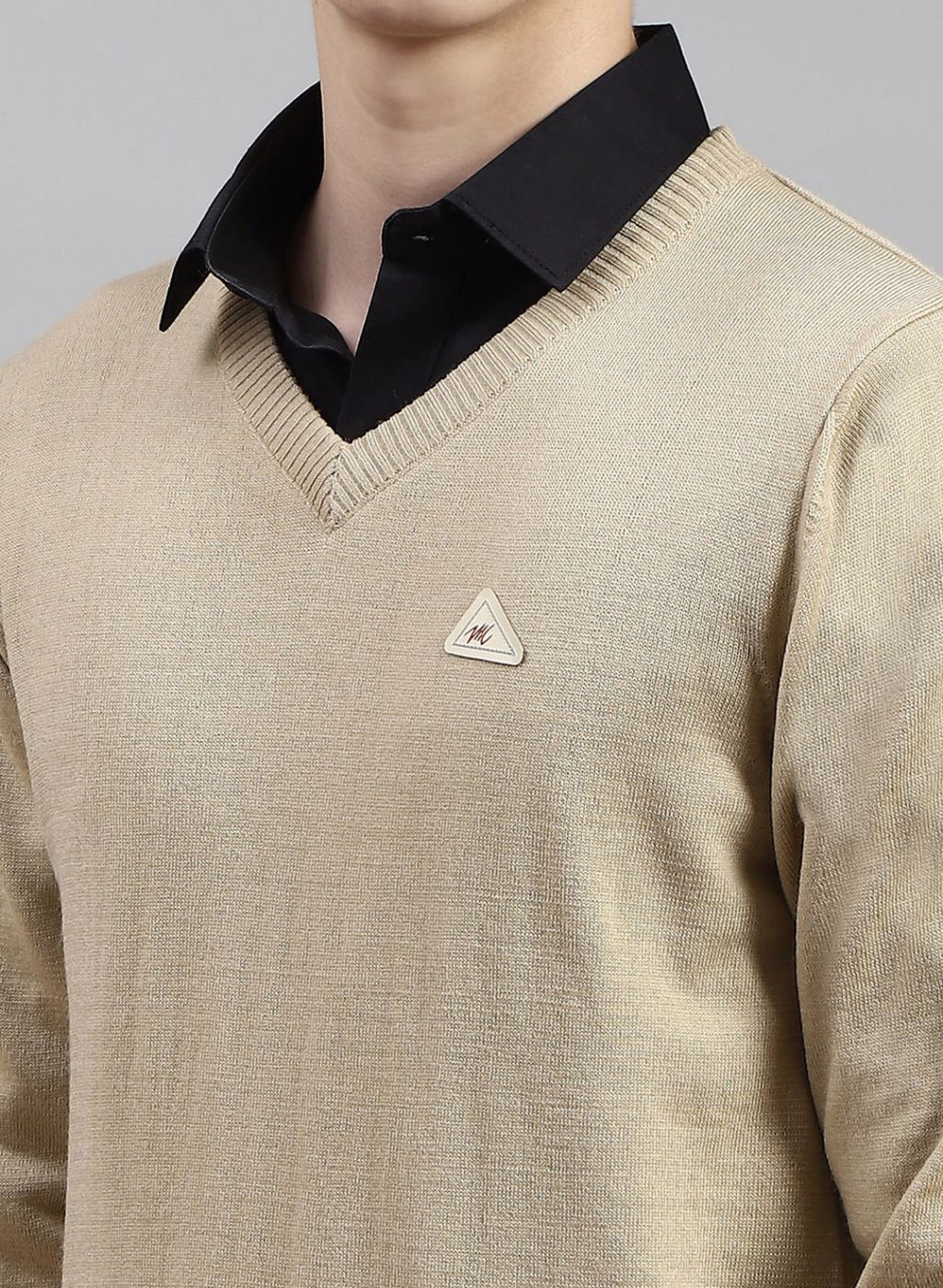 Men Beige Solid Wool blend Pullover