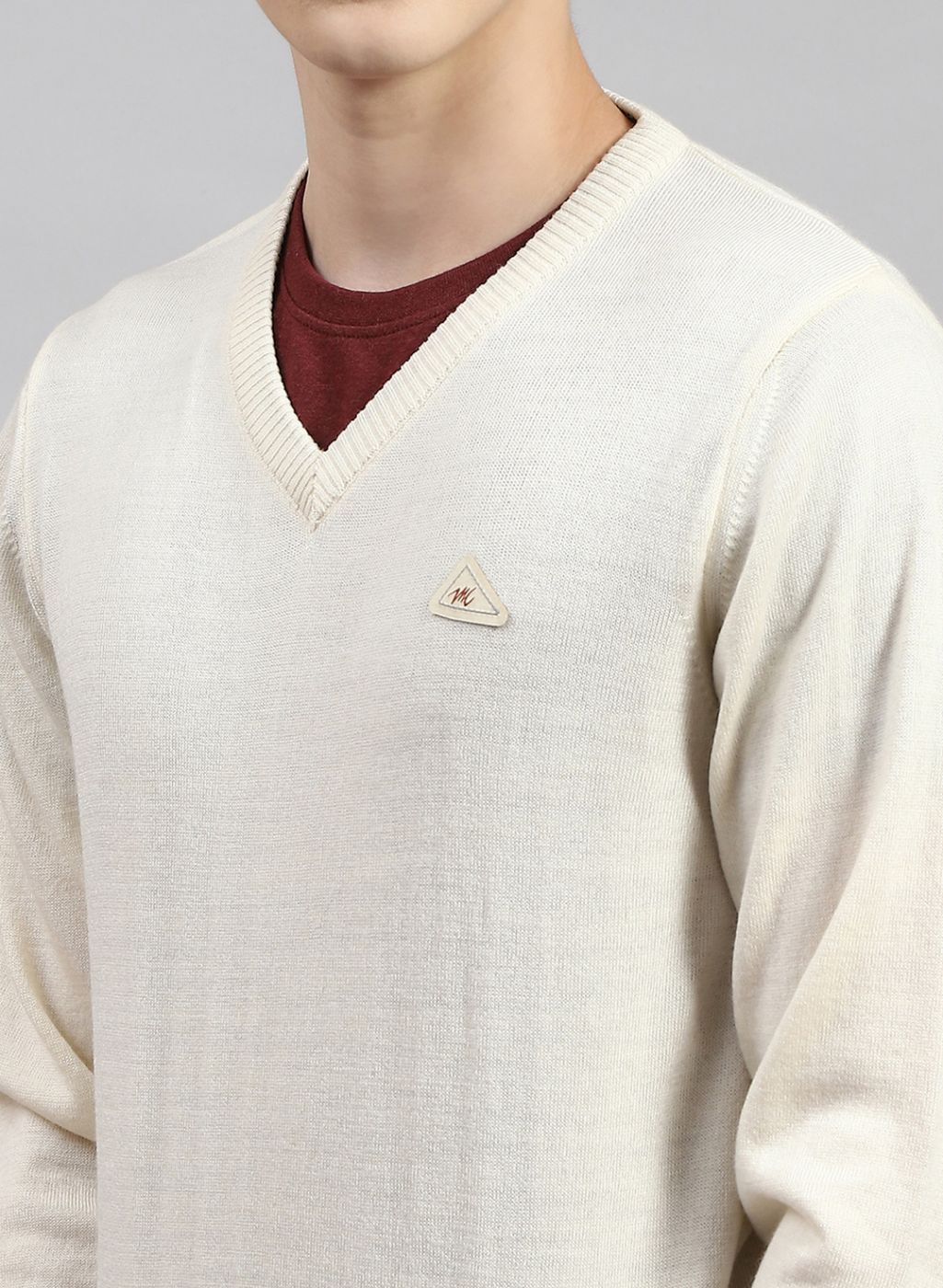 Men Cream Solid Wool blend Pullover