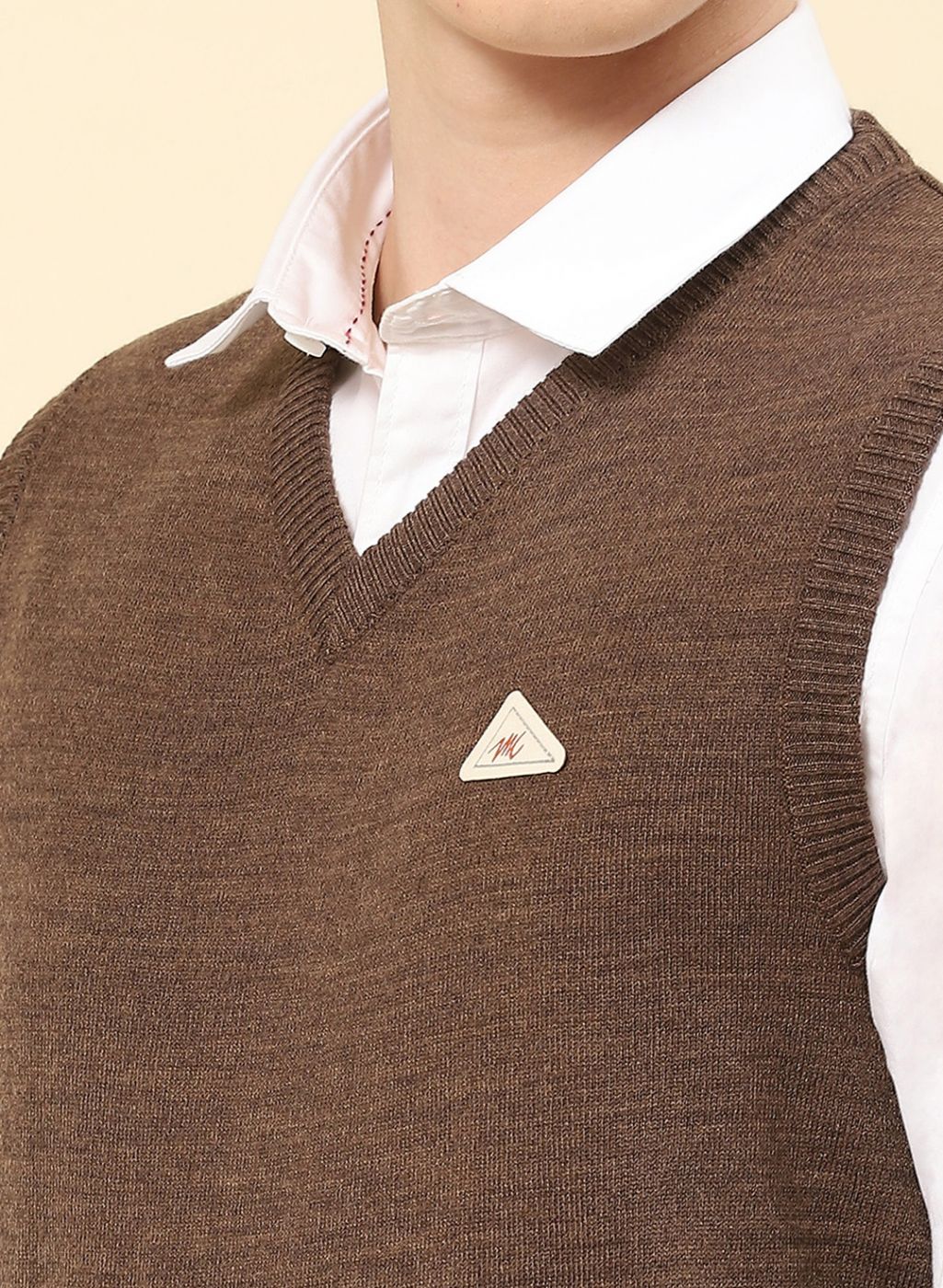 Men Brown Solid Blend wool Sweater