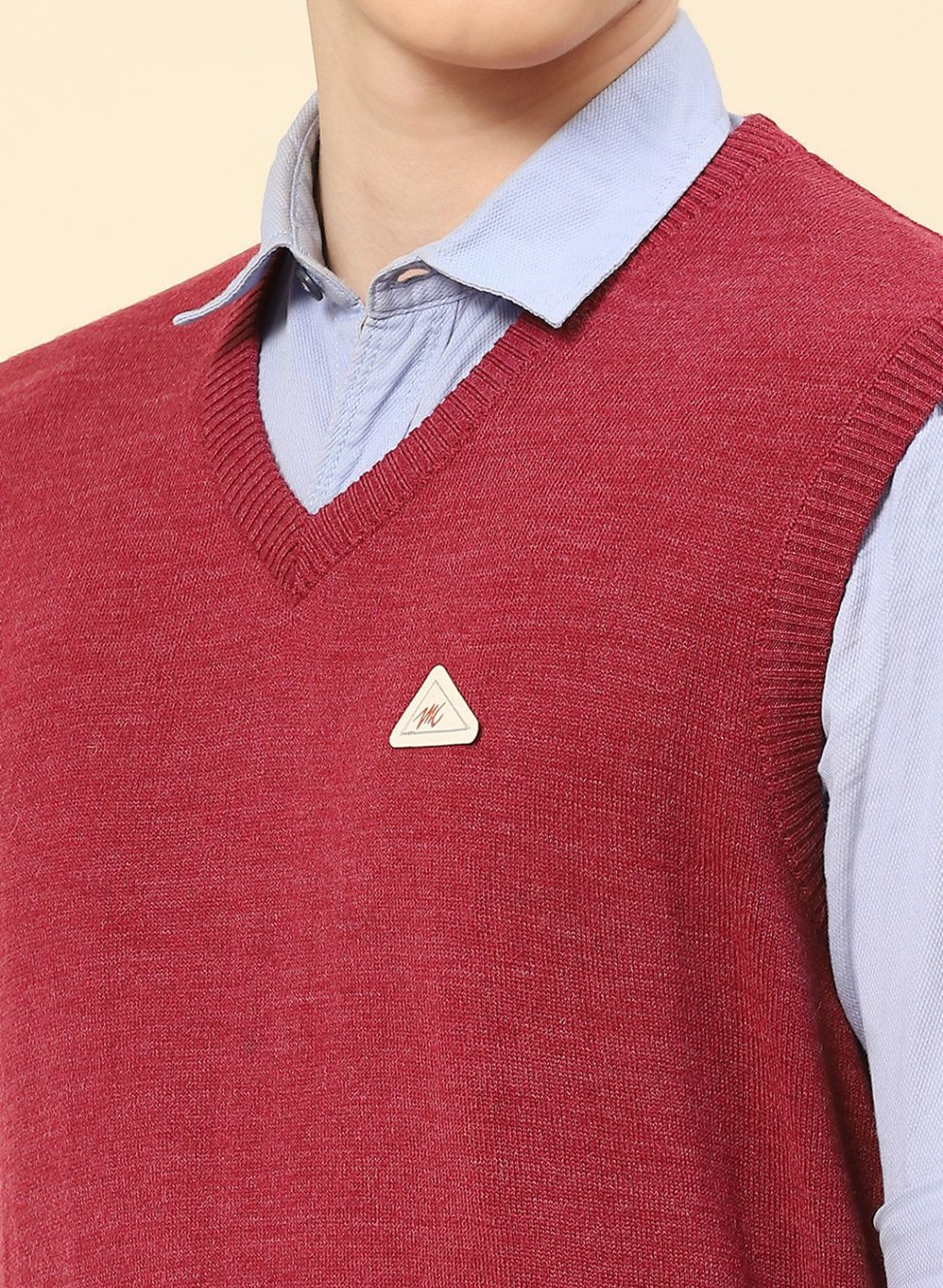 Men Dark Pink Solid Blend wool Sweater